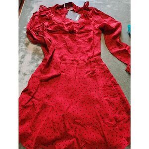 NWT Reformation Spark Mini Dress in Flamenco Red Black Polka Dot sz 0